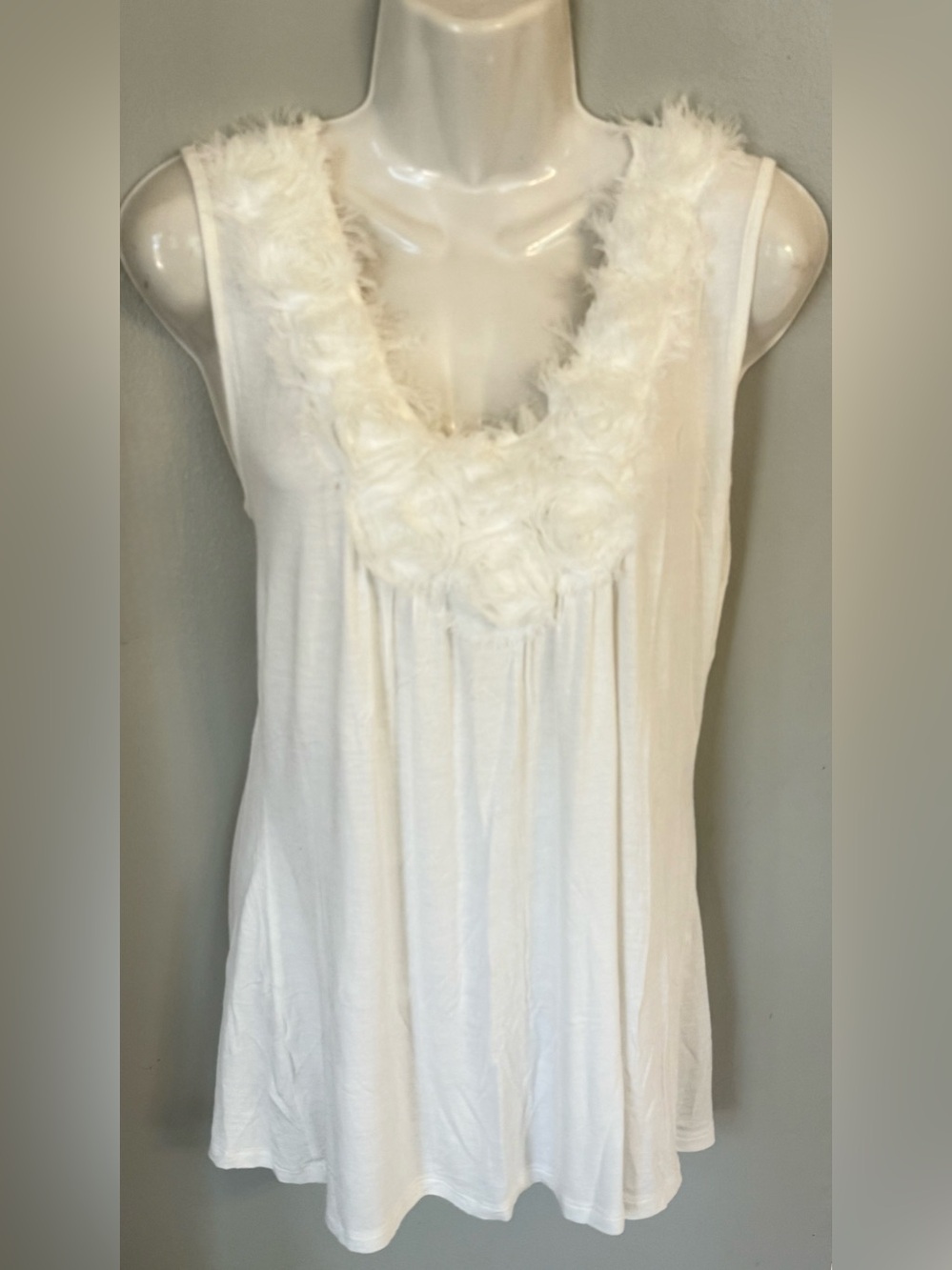 Jennie & Marlis Cream White Flowy Sleeveless Tank Top Blouse Women’s L 12-14